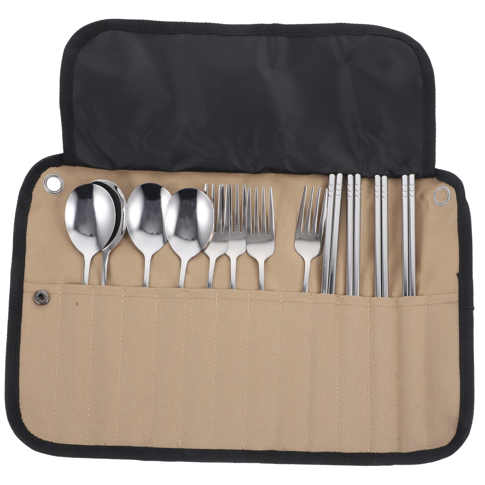 ERINGOGO Camping Besteckset mit Edelstahl und Nylon Tragbares Geschirrset für Outdoor Ausrüstung Kompaktes Design für Picknick und Bbq im Freien
