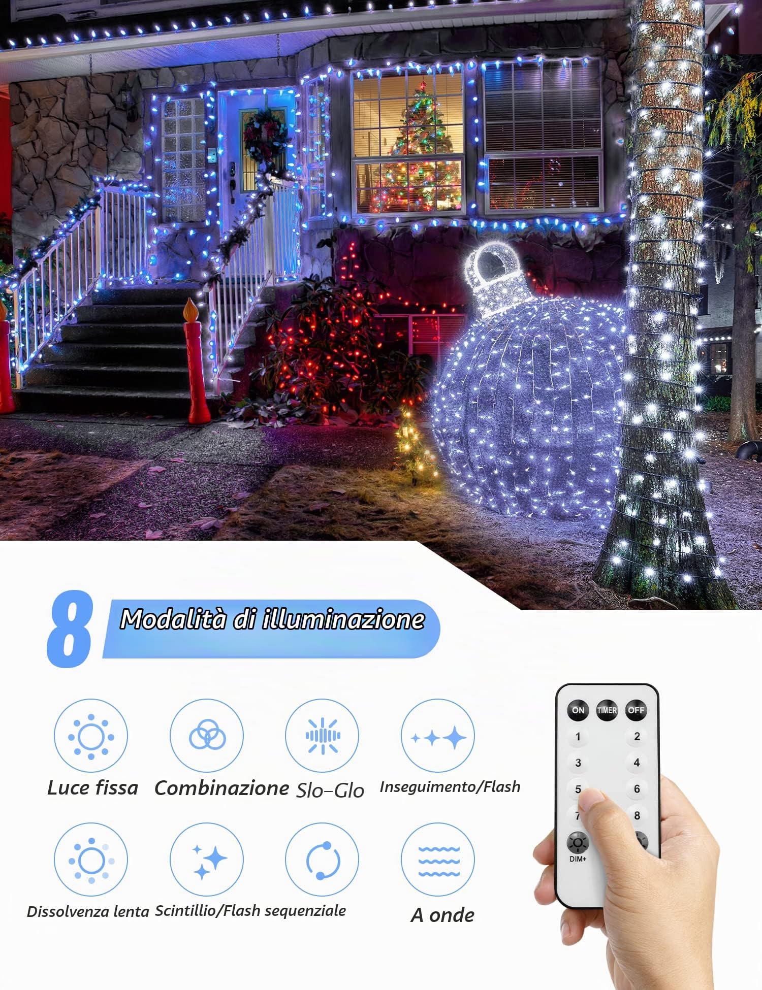 GYLEFY 100M Luci di Natale Esterno per Decorazioni Natalizie, Bianco Freddo | Luci Natale con Telecomando, 800 LED Impermeabile, 8 Modalità Illuminazione, Timer, Decorazione per Albero Natale, Giardino