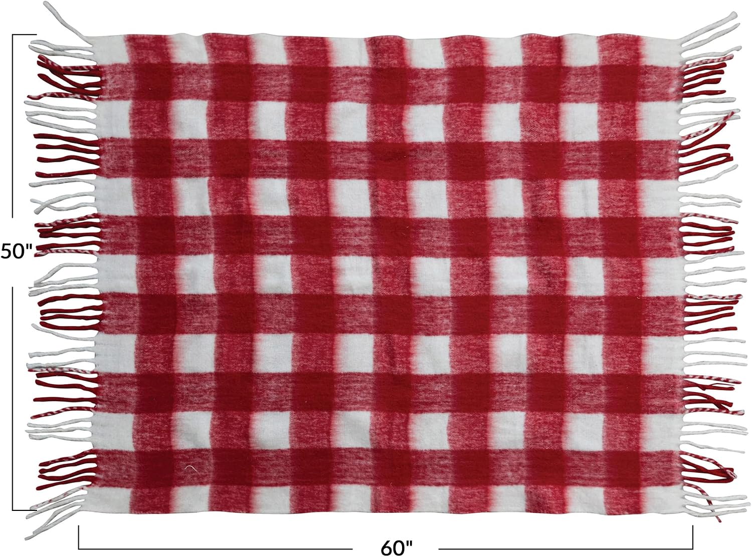 Creative Co-Op 60" L x 50" W Woven Acrylic Throw w/Fringe, Red & White Plaid