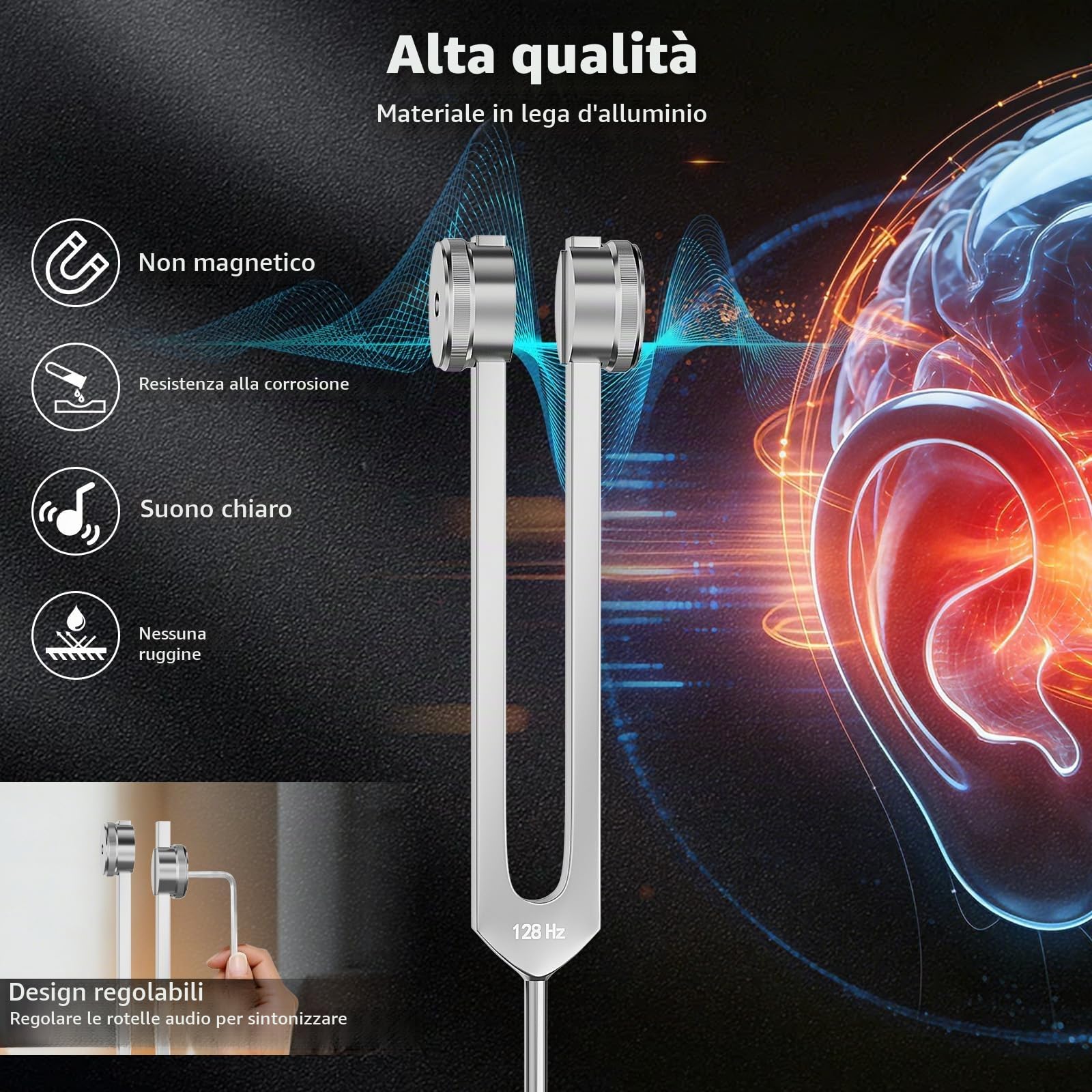 Set di diapason curativo con base in cristallo per regolazione chakra, guarigione del suono, meditazione, yoga