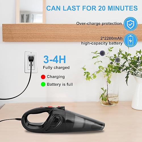 Miniatura 8 de Aspiradora de mano inalámbrica, 9000 PA, potente succión de pelo de mascota, aspiradora de automóvil, ligera, portátil y compacta, filtro HEPA,