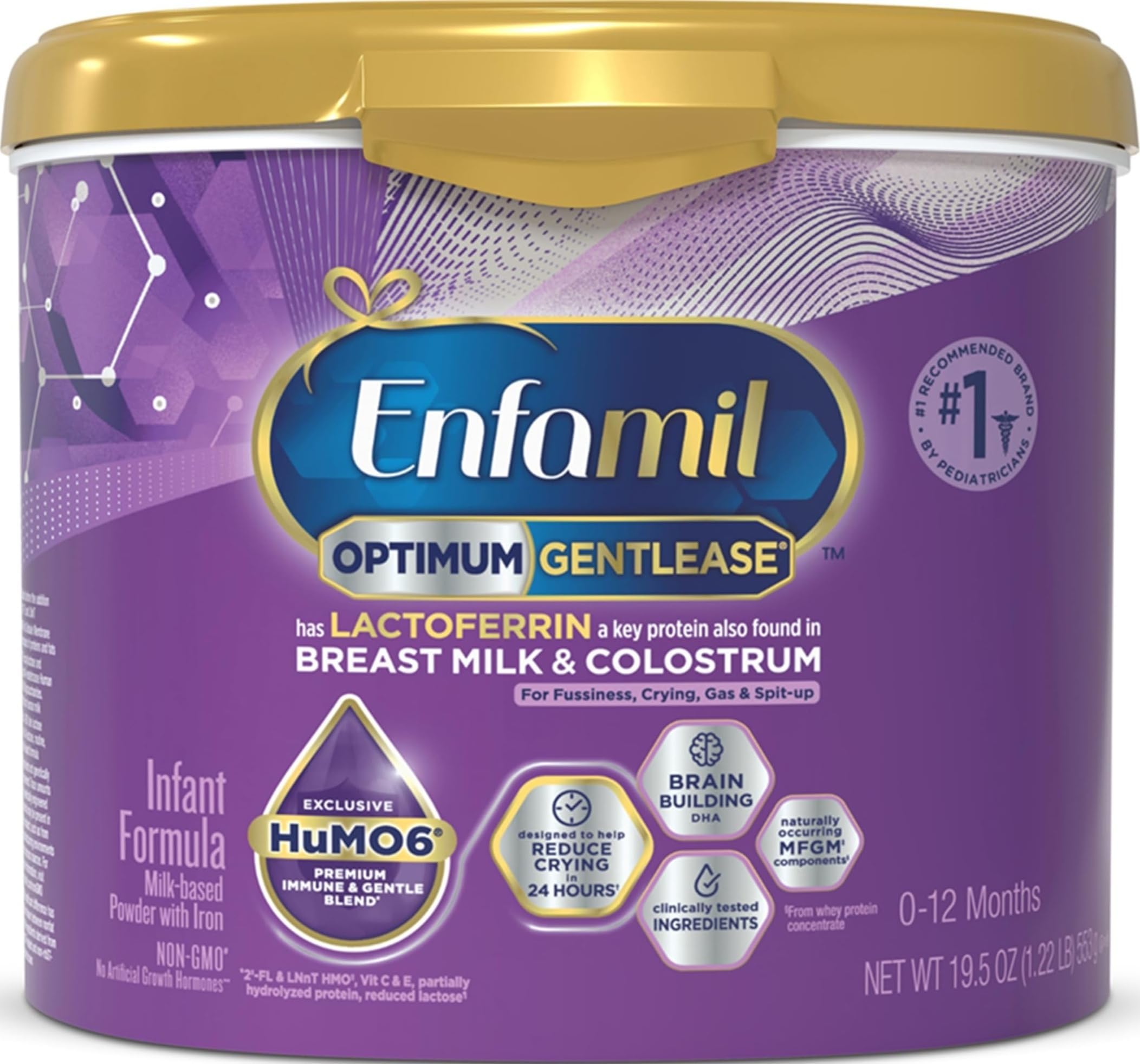 Enfamil Optimum Gentlease Baby Formula, Our Closest Formula to Breast Milk For Fussiness, Crying, Gas & Spit-up, Immune-Supporting Lactoferrin also found in Breast Milk, 19.5 Oz