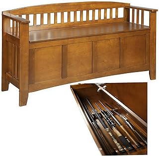 Long Gun Storage Bench Attractive Multi-Functional Lockable Cabinet Hidden Handgun Rifle Shotgun Compartment Entryway Solid Wood Store Accessories Rest Seat Locking Concealment Furniture Love Seat - Prettyshop4246