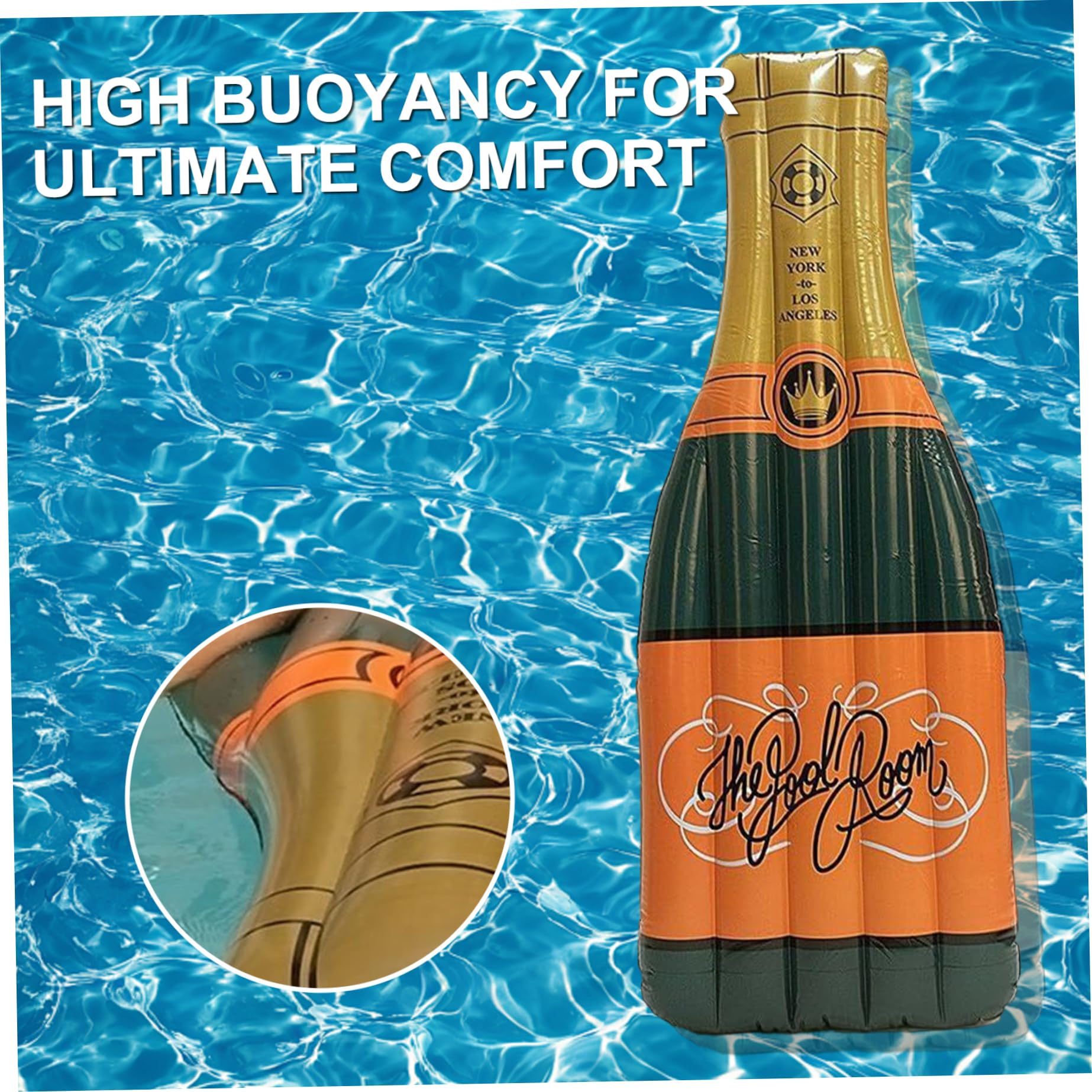 Flotas de la Piscina Inflable Champagne en Forma de biberón Tumbona 75x31.5x8 flotadores de PVC para Adultos Altos flotadores de tumbonas de Verano