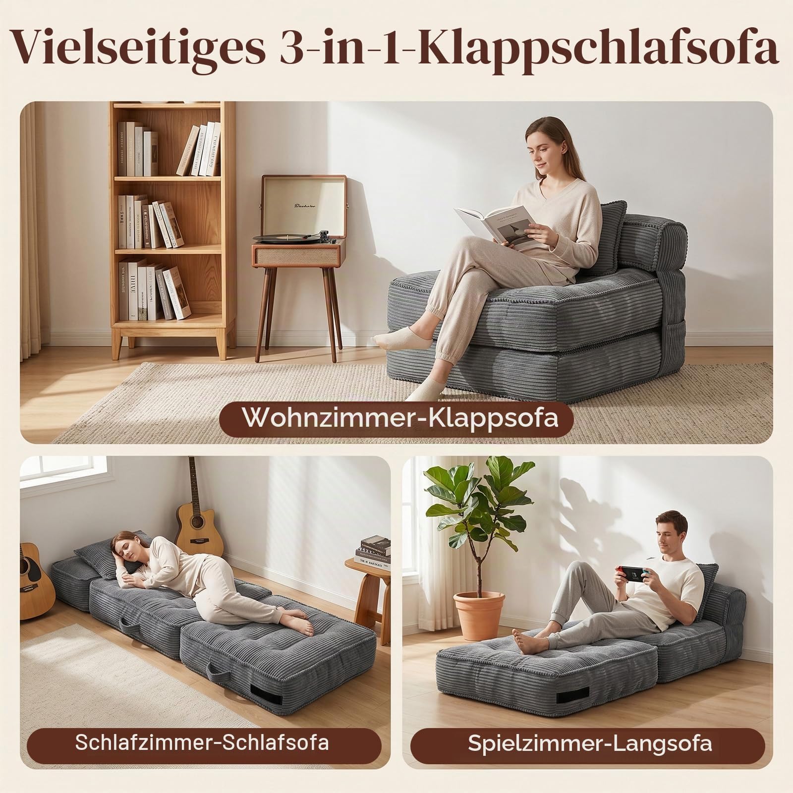 faltbares Schlafsofa, umwandelbarer Schlafsessel mit Kissen