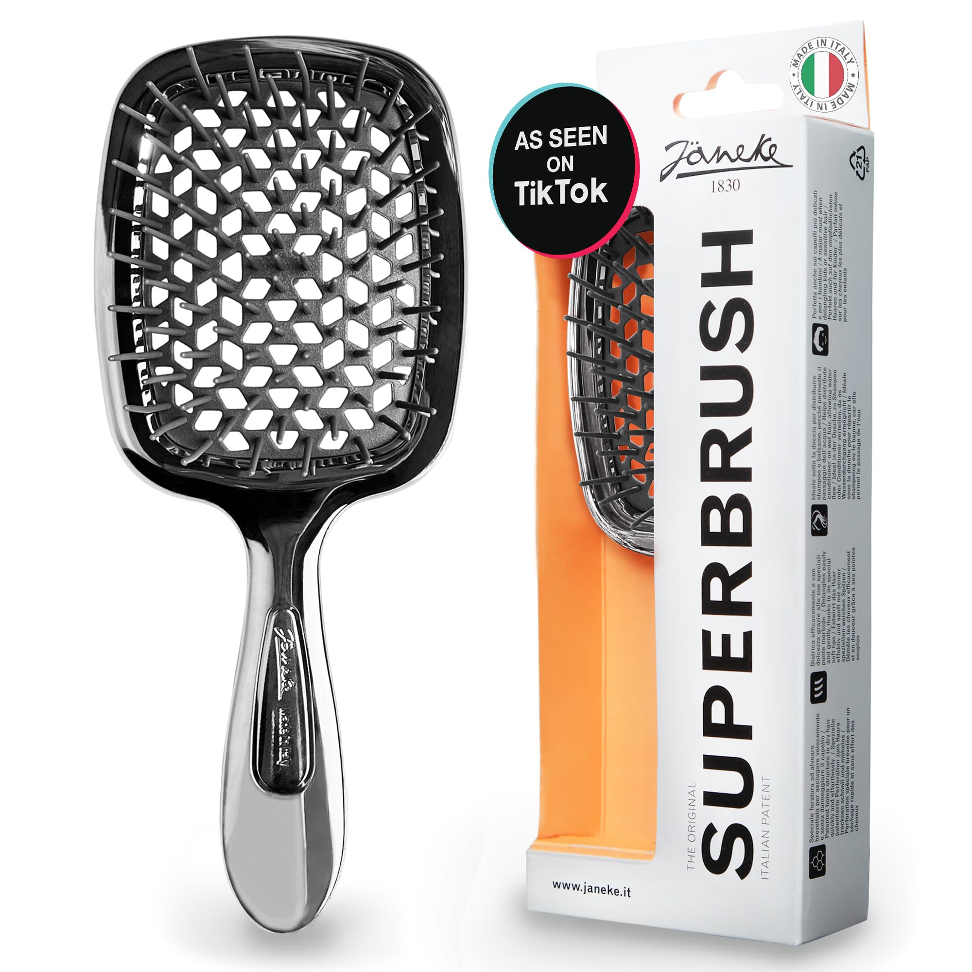 Janeke Superbrush Detangling Brush for Soft Smoothing Hair Brushing with Anti-Static Bristles - Vented Wet Hair Brush for Blow Drying Use - Perfect