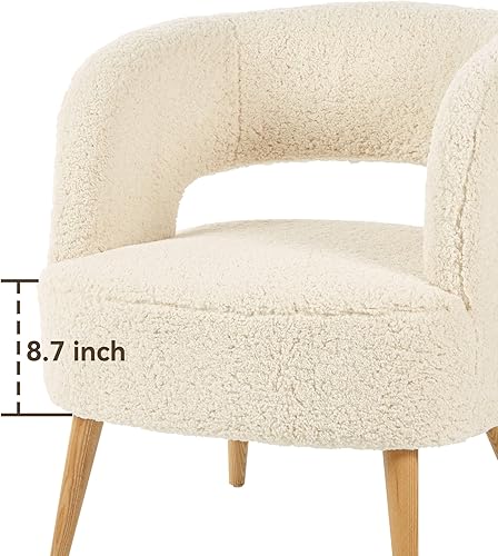 Miniatura 5 de Silla decorativa con sillón otomano tapizado de vellón de peluche de mediados de siglo, sillas modernas y cómodas con patas de madera para sala de