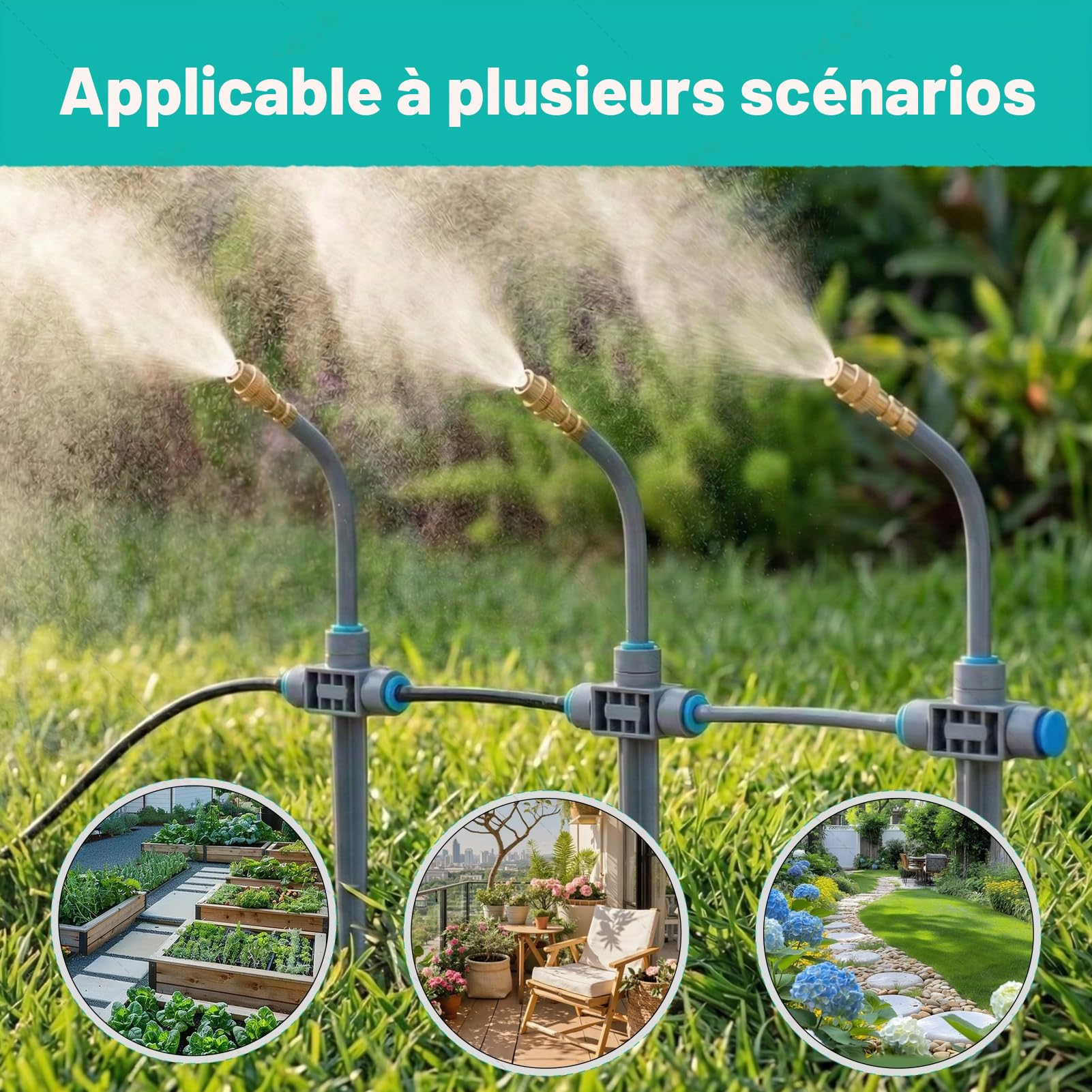 Système d'irrigation de jardin avec piquet de terre réglable à 360 ° - Arrosage goutte à goutte - Contrôle précis du débit - Système d'arrosage - Système de refroidissement pour serre, parterre