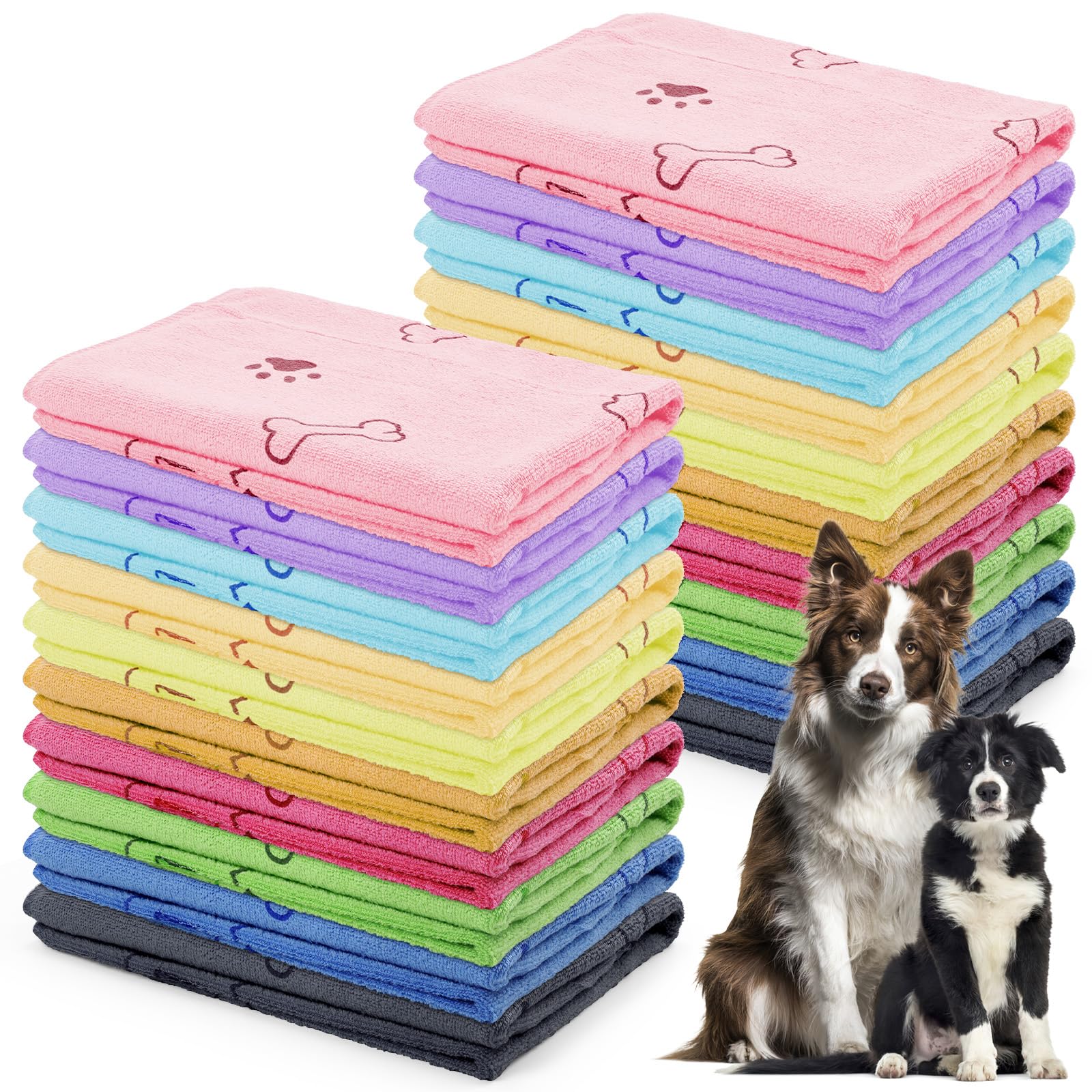 20 Stück Hundehandtücher 100 x 50 cm Mikrofaser Haustier Handtücher Saugstark Schnelltrocknend Hundetuch für Kleine Mittlere Große Hunde Welpen Katzen 10 Farben