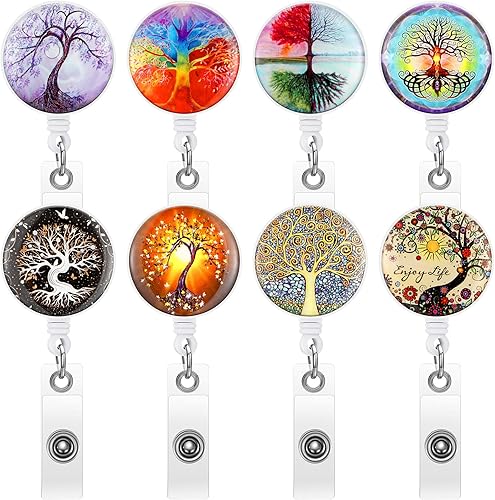 Outus 8 carretes de identificación Retractab con clip de cocodrilo para enfermera, médico, trabajador médico, empleado de oficina (árbol)