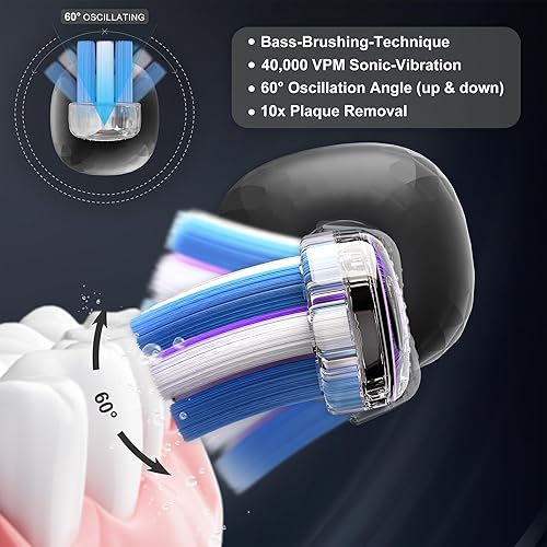Miniatura 3 de Cepillo de dientes eléctrico oscilación y vibración de ondas Cepillo dental sónico para adultos, técnica de cepillado BASS, cepillos de dientes