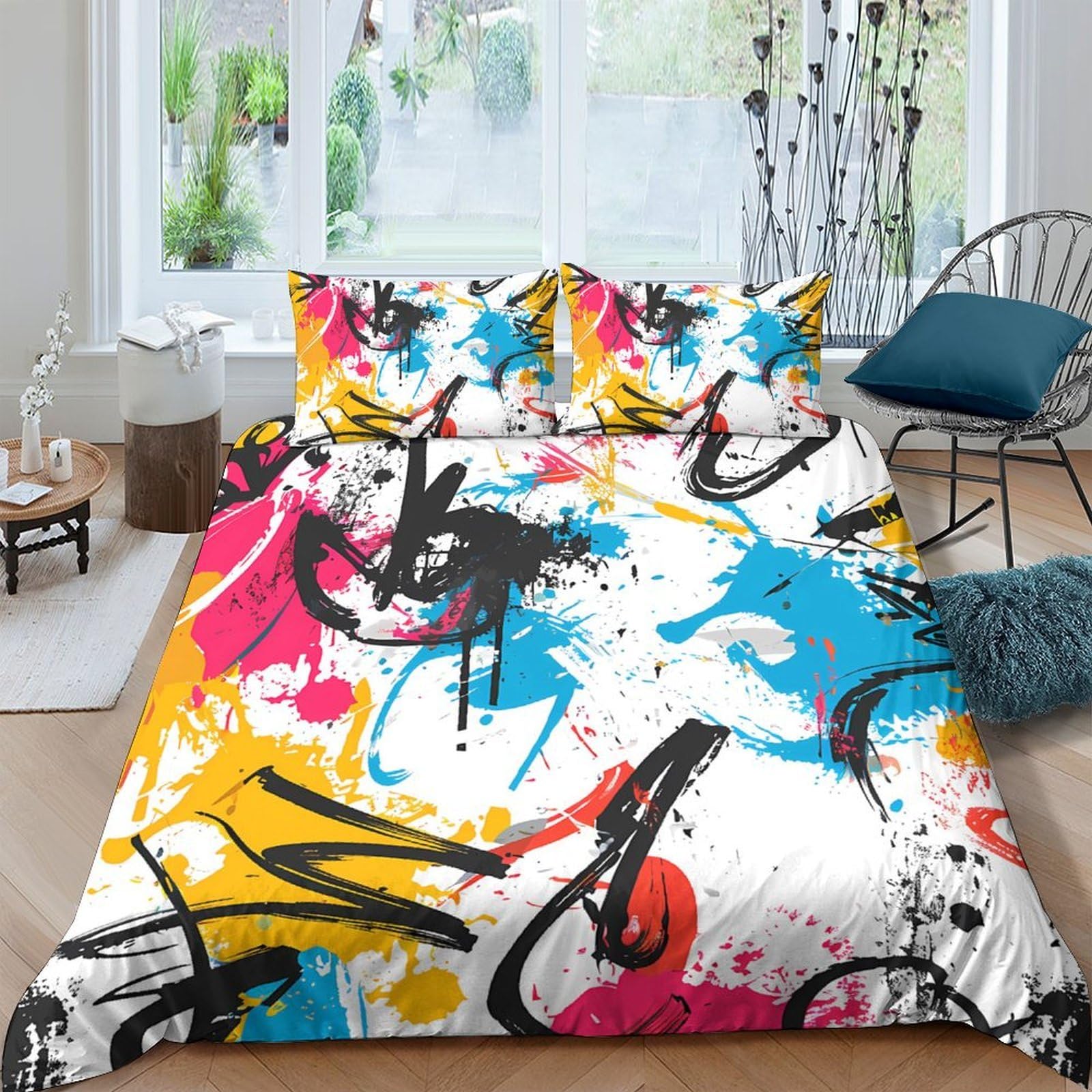 Ctjqhvkz Style-7 3D Printed Graffiti Art Fitted Sheet Microfiber Soft Color Splash Mattress Cover For Bedroom Dorm Apartment Decor Single（135X200cm）