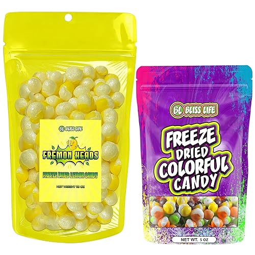 Bliss Life Paquete de caramelos liofilizados Fremon Heads (10 onzas) y dulces coloridos (5 onzas) ASMR, TikTok Challenge, fusión agria y dulce,
