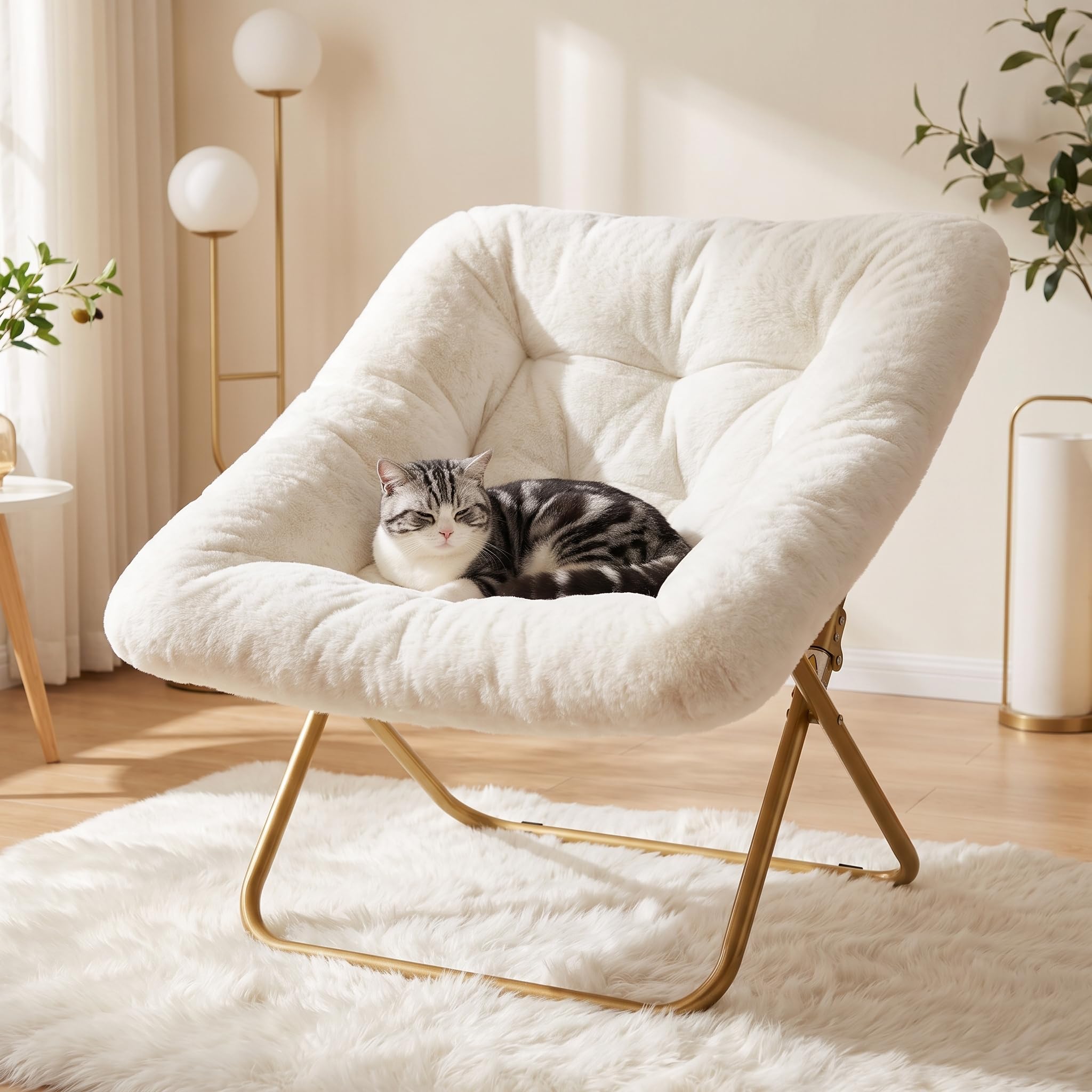 DUMOS Faux Fur Saucer Chair for Adults, Living Room Folding Lounge Chair