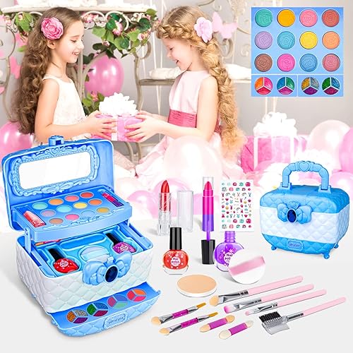 Kit de maquillaje infantil para niñas 42 piezas lavable juego de maquillaje cosmético real juego de maquillaje congelado para niña juego de