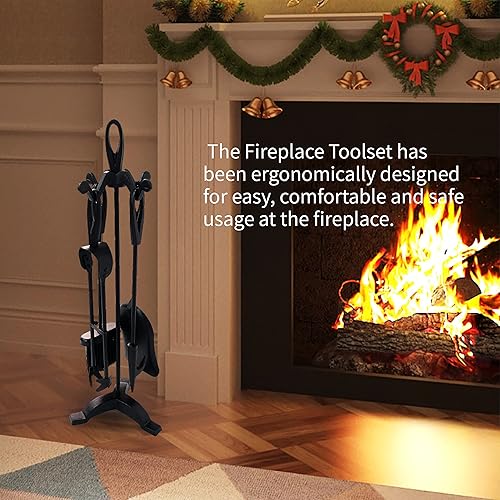 Miniatura 2 de SCENDOR Juego de 5 herramientas para chimenea de 35 pulgadas, juego de herramientas de hierro forjado para fogata, juego de herramientas de leña con