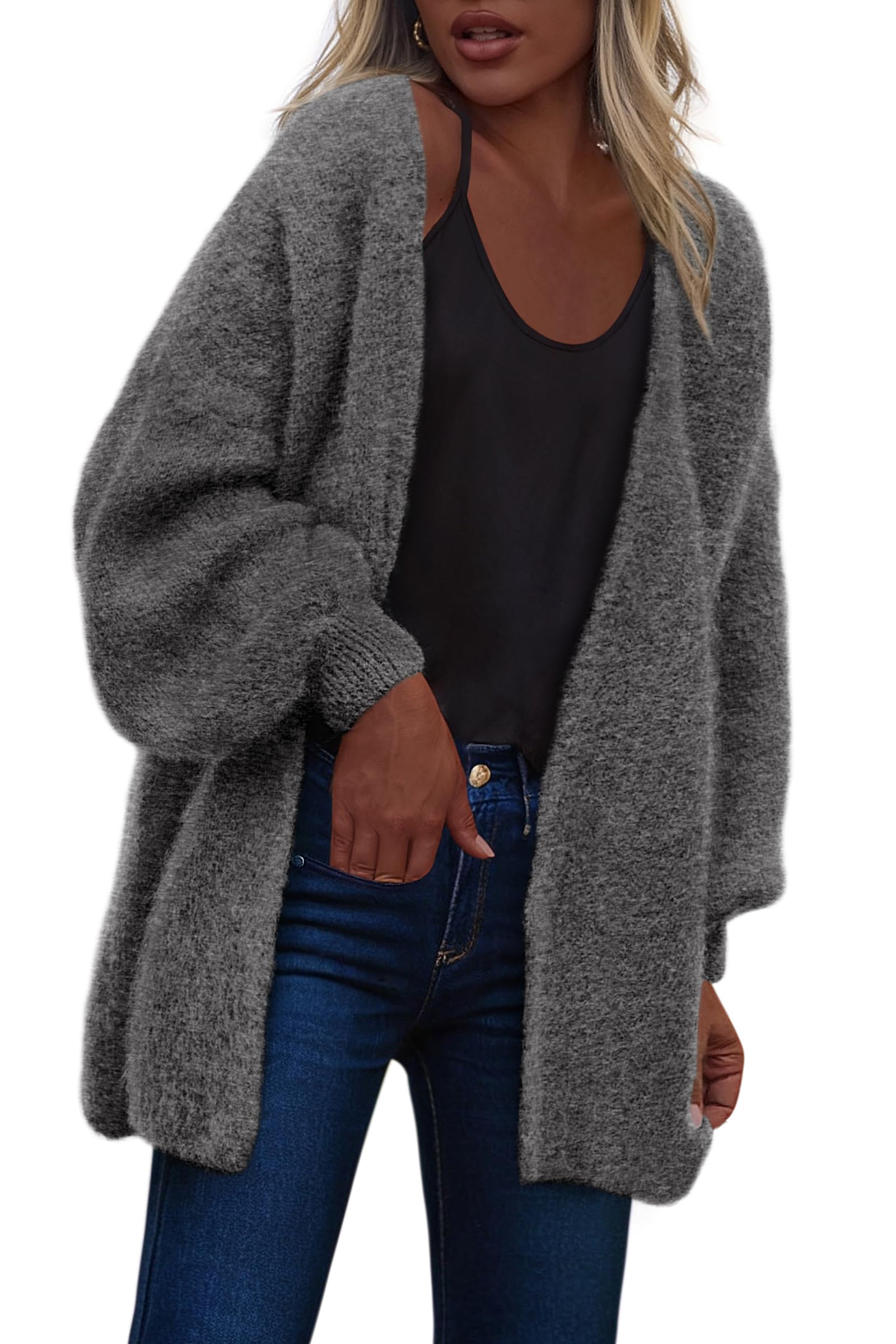 dowerme Women Open Front Cardigans Trendy Fall Long Sleeve Drop Shoulder Soft Knit Slouchy Sweater Winter Outerwear 2025