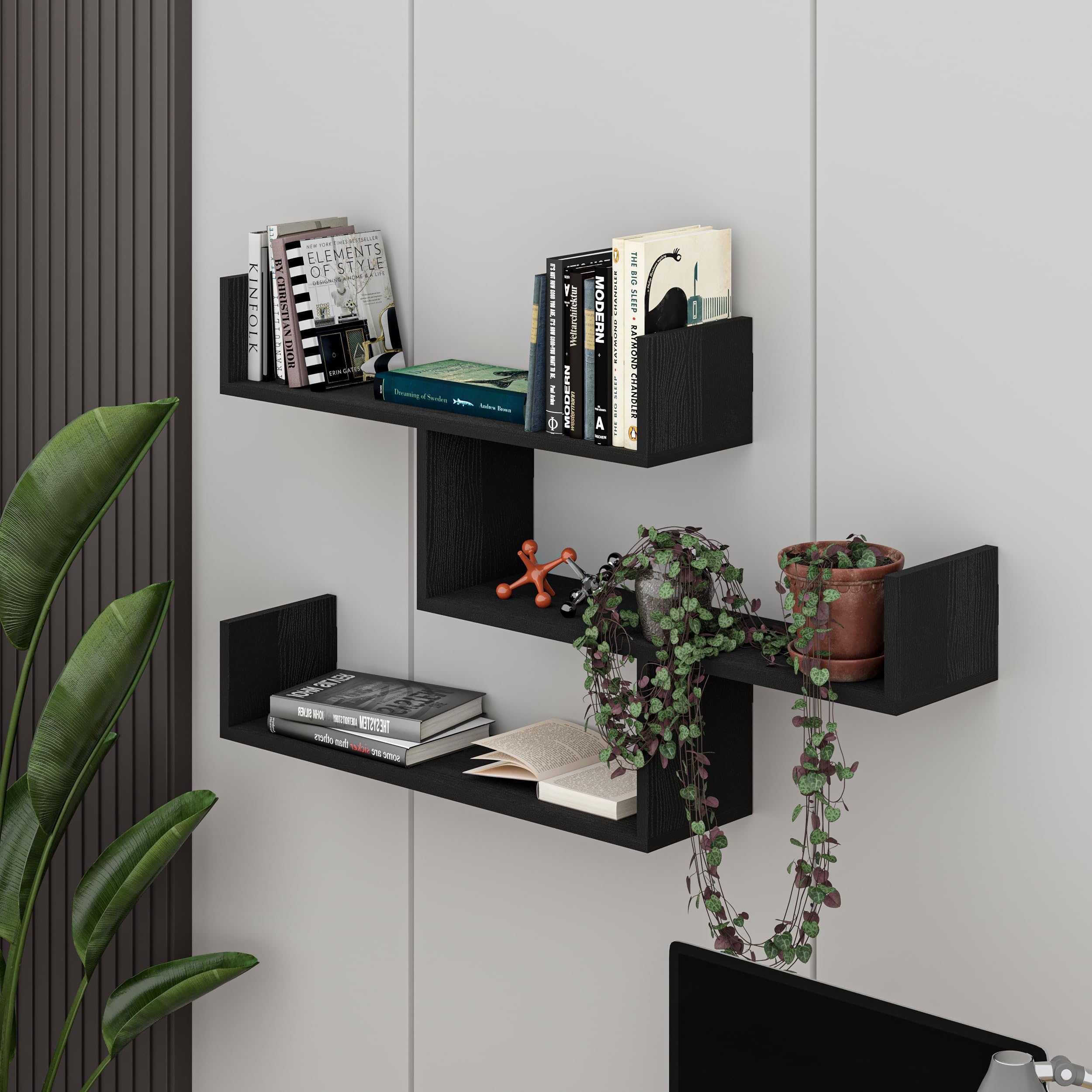 HOCUS PICUS 3 Tier Wall Shelf, Modern Design, 119x66.5x22cm, Black Wood โ image 1