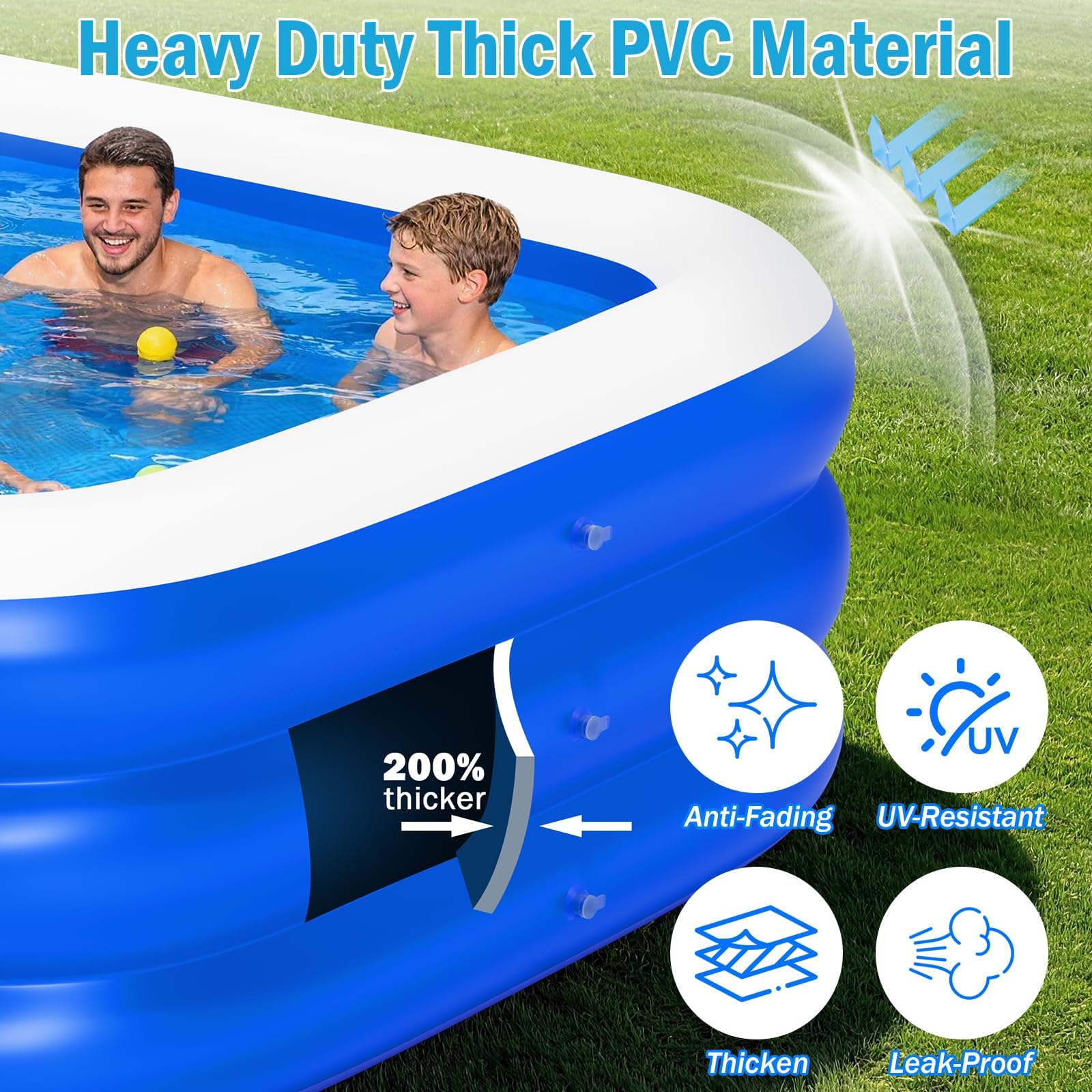 Piscina inflable extragrande para adultos, 180 x 76 x 22 pulgadas, piscina inflable extragrande con bomba, piscinas inflables extralargas de 15 pies para patio trasero, piscina grande fácil de