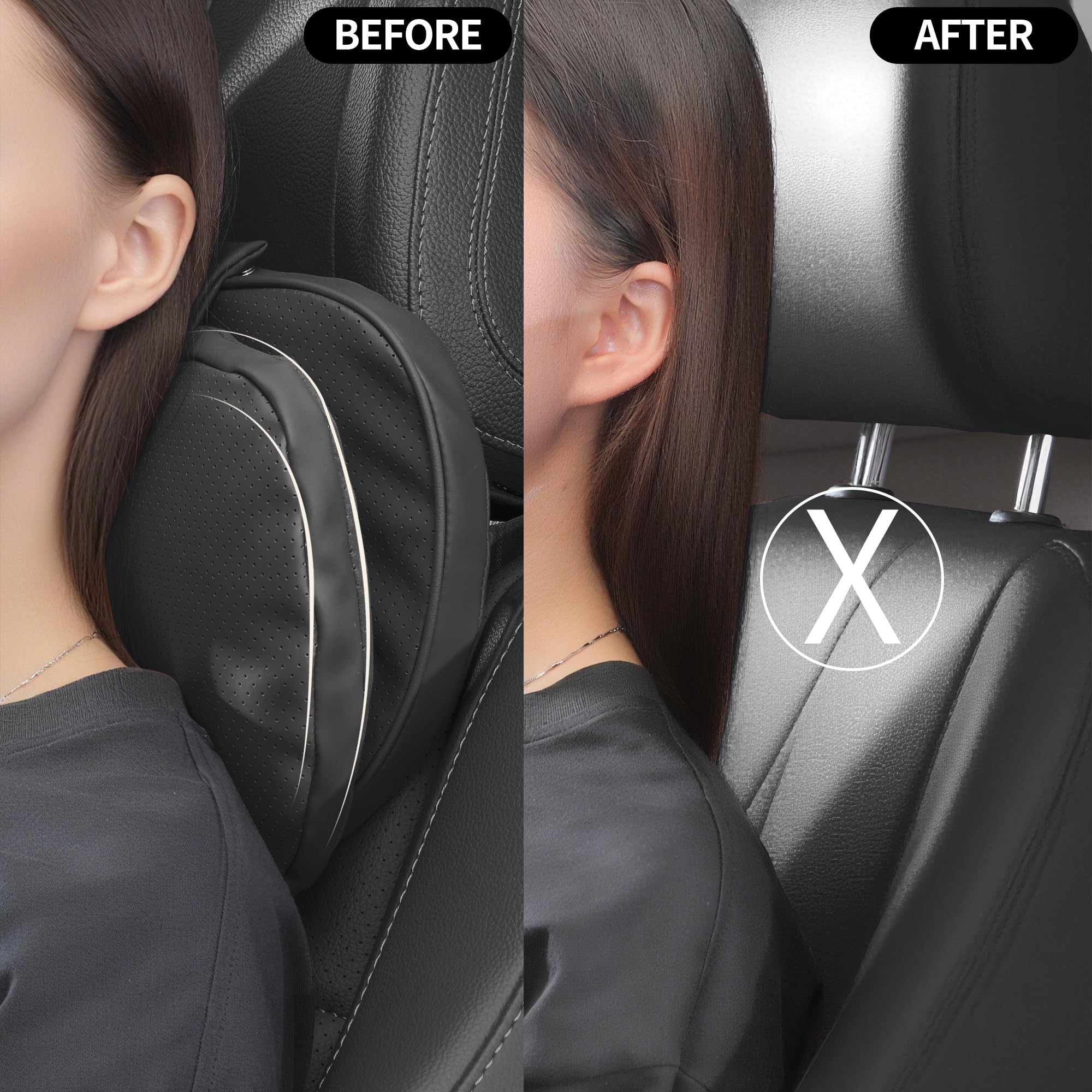 Coussin Appui-Tête Voiture Soutien Cervical Double, Repose Tete Cervicales pour Siège de Conduite, Oreillers de Cou pour Nuque en Voiture pour Conduite, Noir, 1 Pack