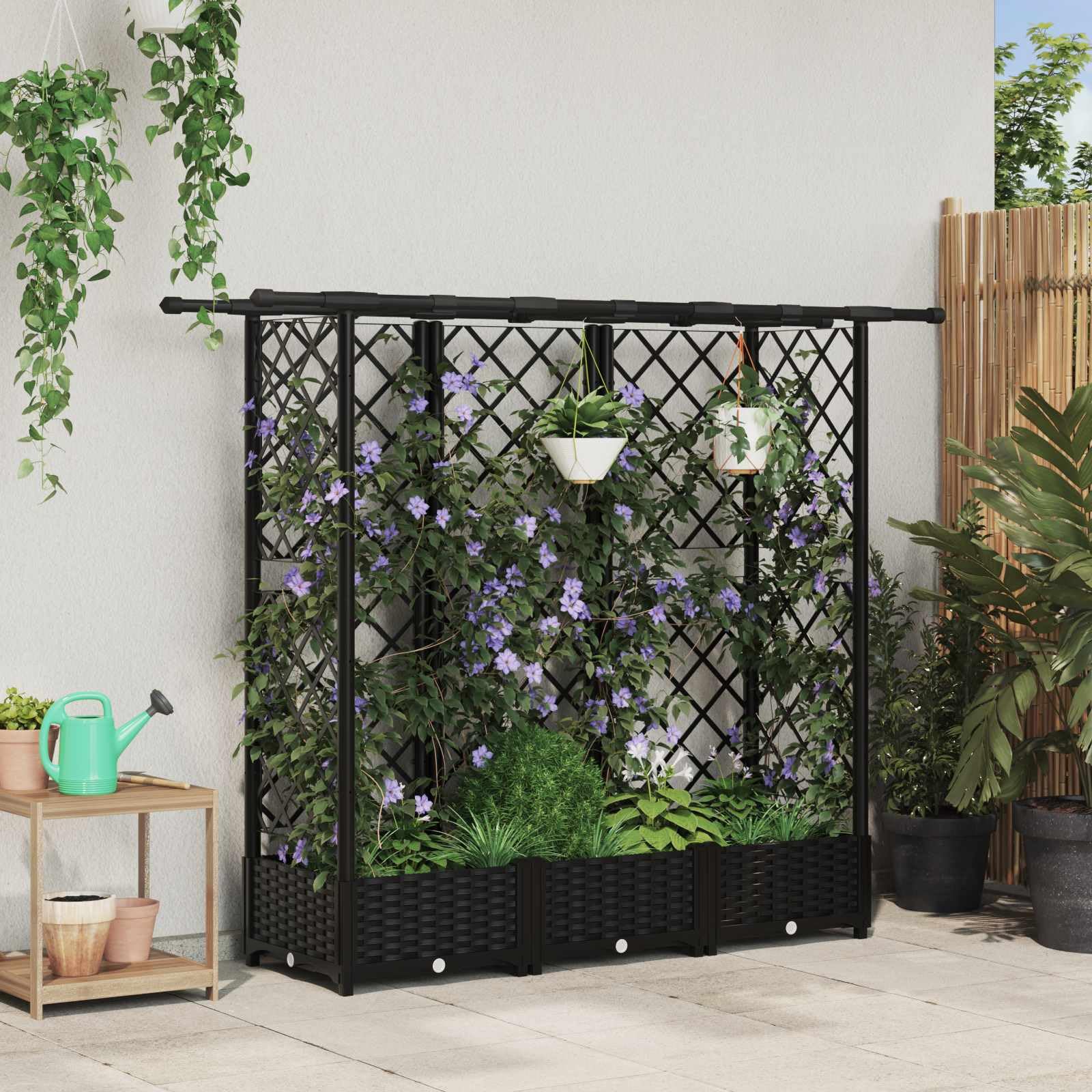 Jardinera con Enrejado 164 x 40 x 123 cm Macetero con Soporte Jardinera con Celosía para Flores Plantas en Exterior Terraza Jardín Gris Claro