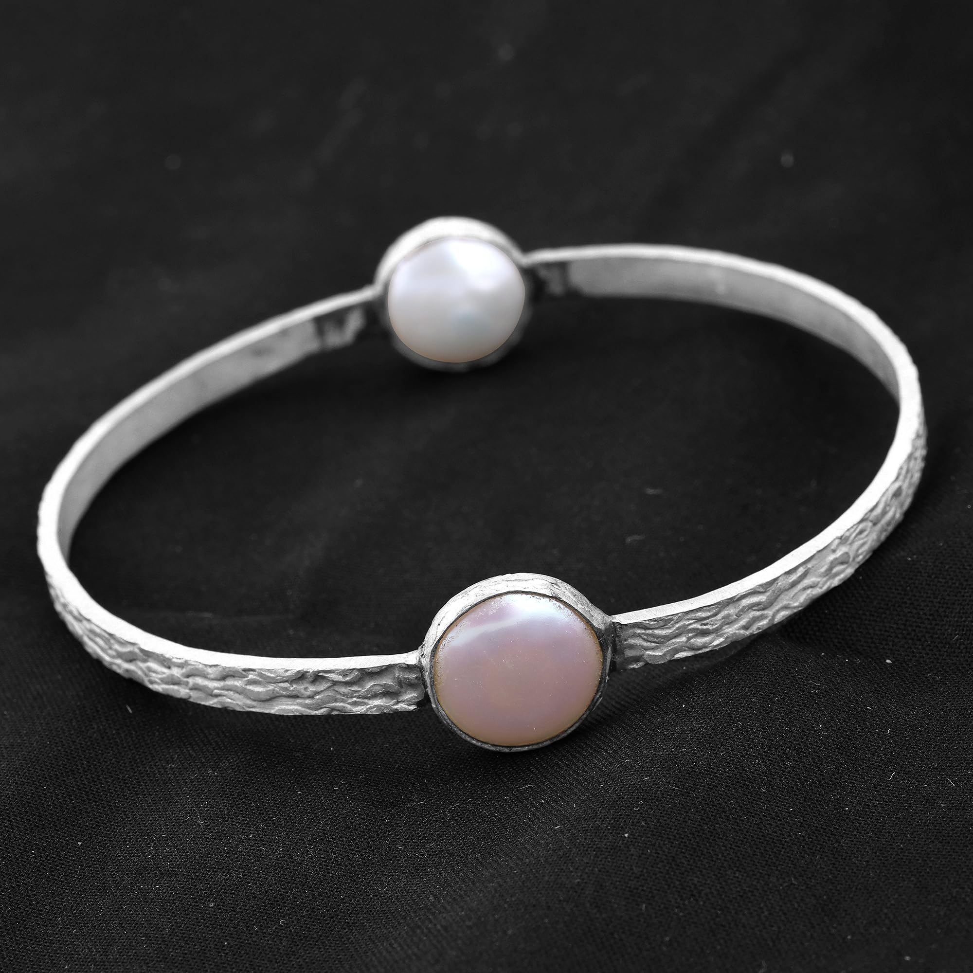LYGBAOFUL Meadows Pulsera Hecha a Mano de Plata de Ley 925 con Piedra Preciosa de Perla Blanca, joyería de Plata para Mujer, día de la Promesa, mamá, Pascua