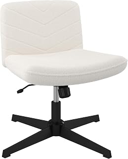 Yaheetech Office Chair, Ergonomic Desk Chair with Wide Seat Cushion, Adjustable Height Swivel Chair with Mid Back, Tailoring Chair for Office and Bedroom, Ivory