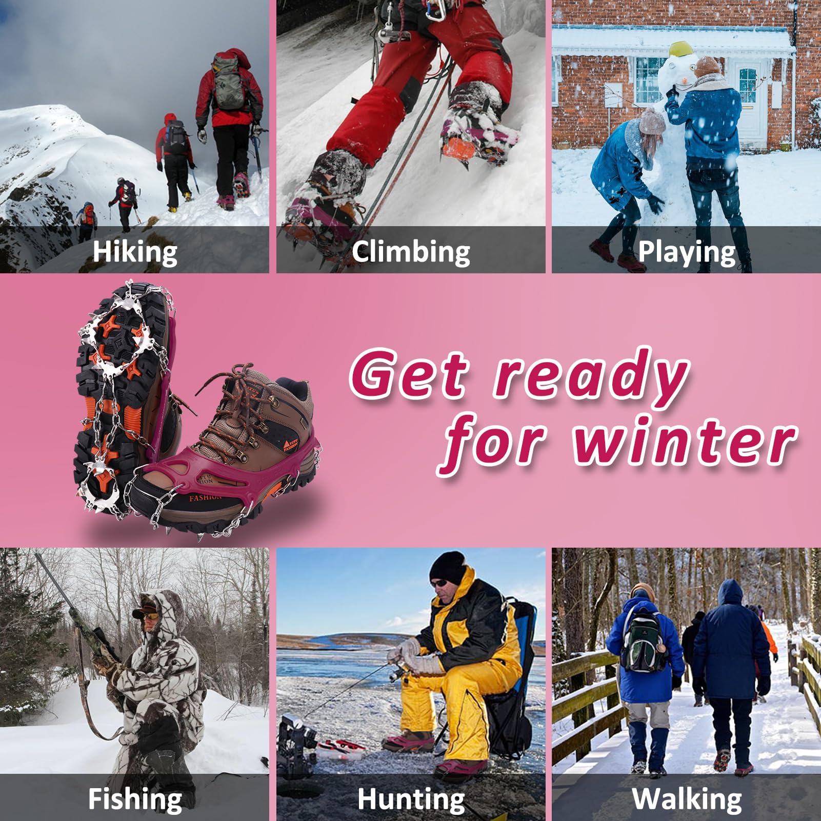 Crampones para zapatos antideslizantes con 19 picos de acero inoxidable para hielo y nieve