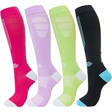 fenglaoda Compression Socks for Women 4 Pairs Knee High Cute Socks for Nurses Pregnancy Travel Flight
