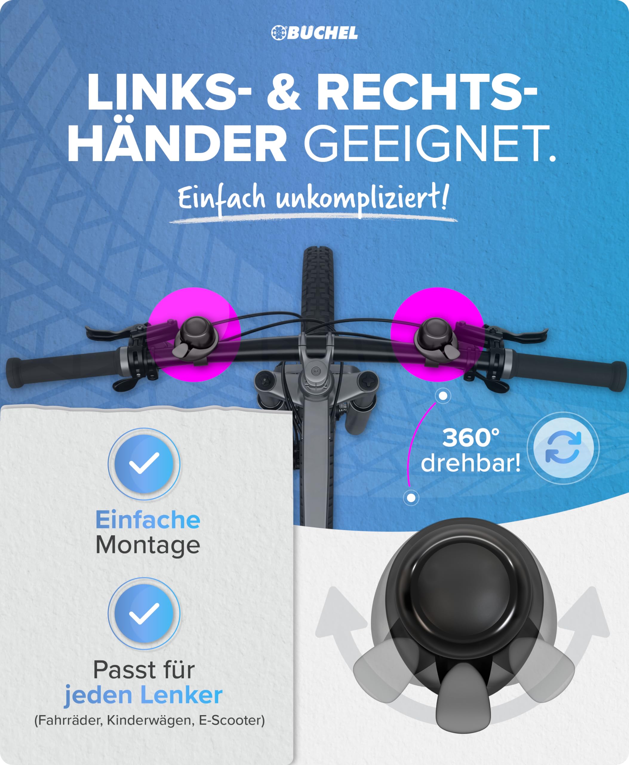 BÜCHEL FLEXIBELL in black - 360° rotating bicycle bell up to 100