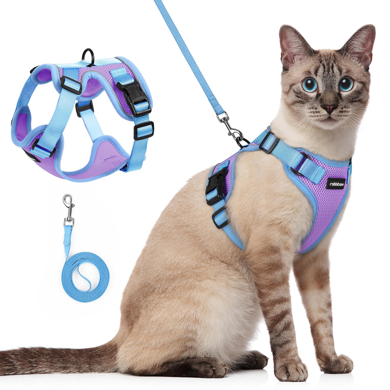 rabbitgoo Cat Harness and Leash Set, Escape Proof, Purple &amp; Blue