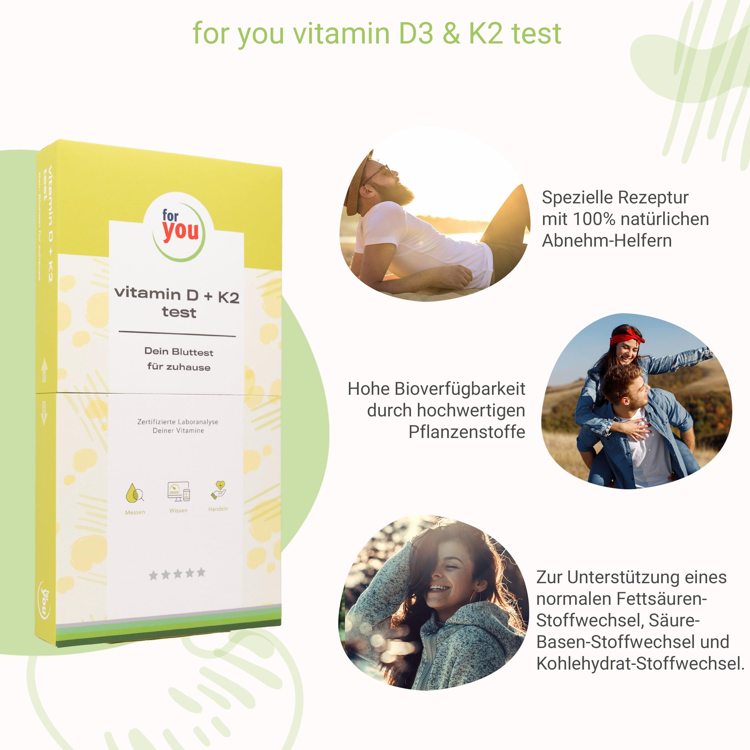 for you Vitamin D3 + K2 Test – Selbsttest für Zuhause – Vitamin D Spiegel messen – Bluttest Kit inkl. Laborauswertung & Ergebnisbericht – einfach & diskret