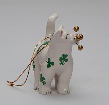 Amazon.com: Fine Ceramic Whisker Cat with Shamrock Design Ornament