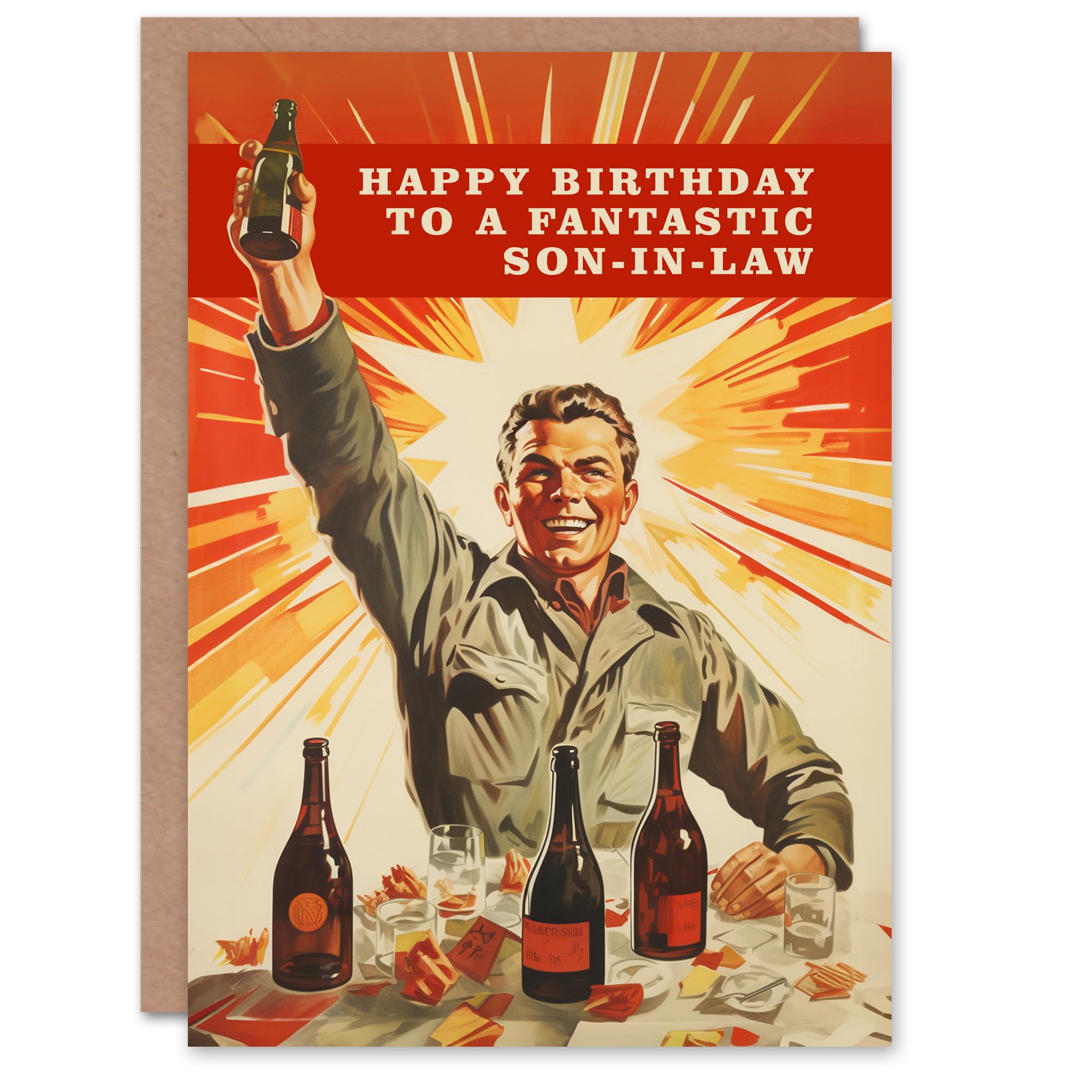 Artery8 Happy Birthday Card to a Fantastic Son-in-Law Retro 1950's Style Beer Wine Lover