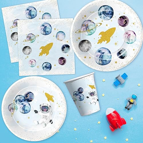 Miniatura 7 de Platos y servilletas del espacio exterior, suministros de fiesta para niños, decoración de fiesta temática de astronautas de galaxia, planeta