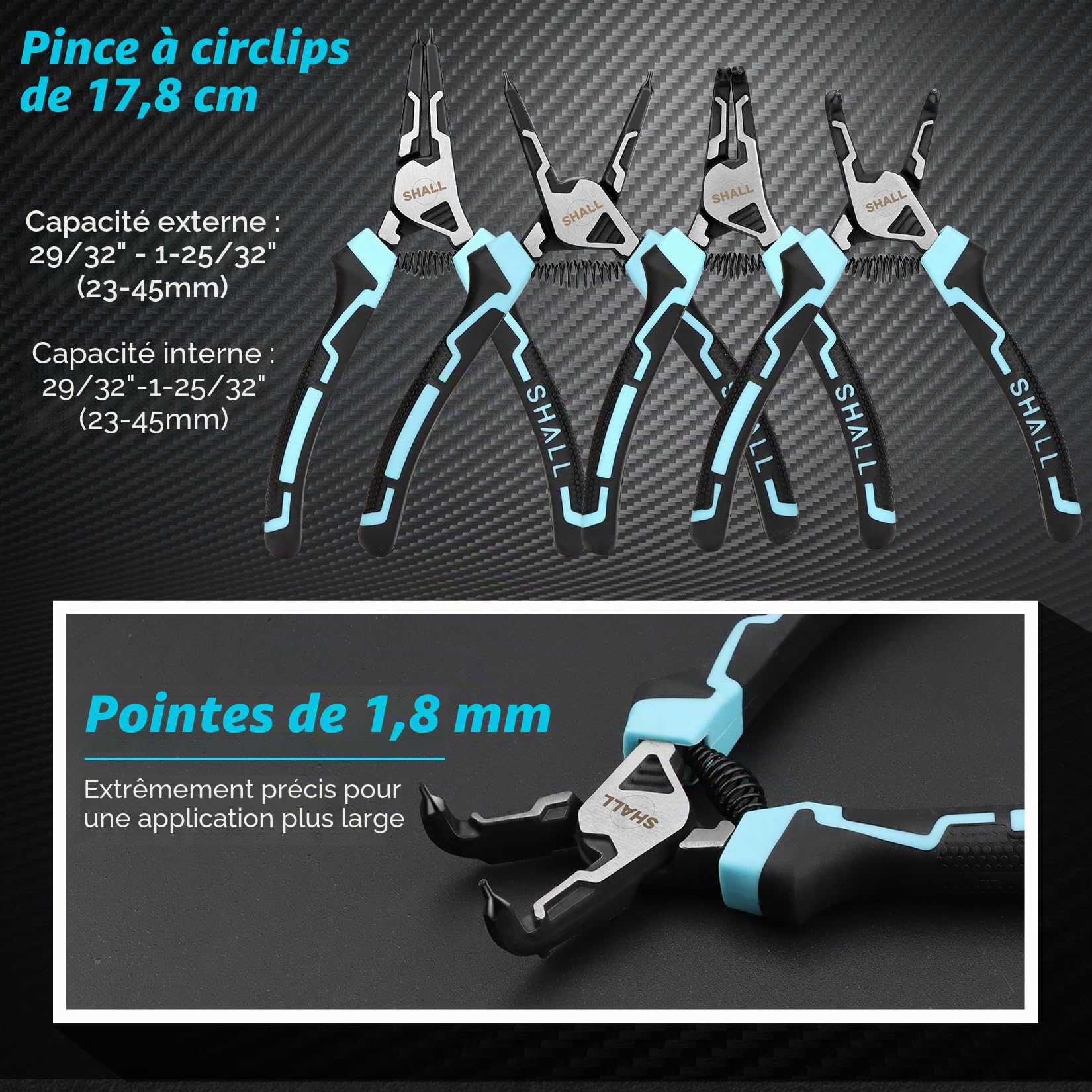 SHALL Jeu de circlips et pince, 4 pièces, pinces robustes de 7