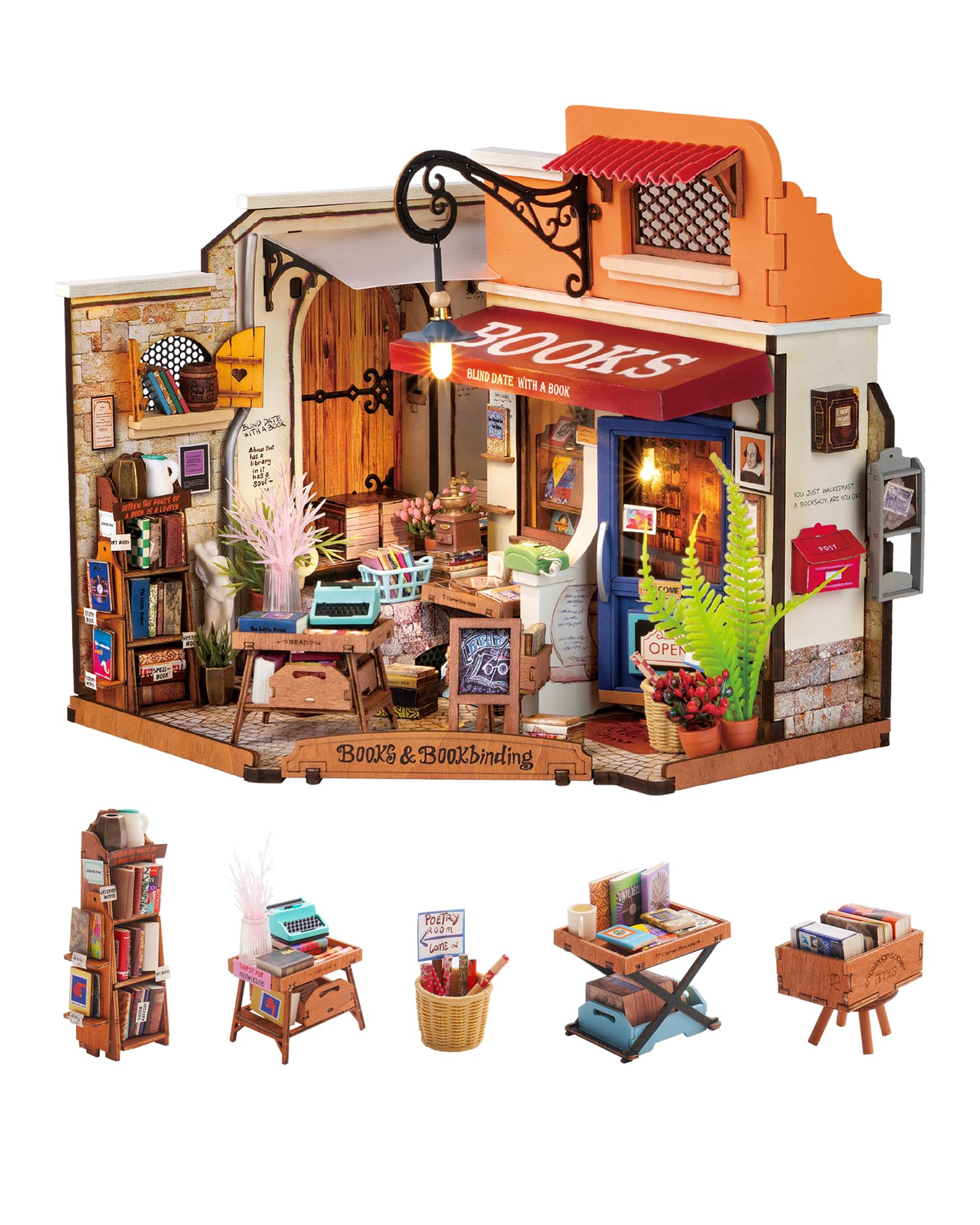 Roroom Kit Fai Da Te Book Nook – Inserito Per Libreria Con Luci LED, Casa Magica Del Libro, Puzzle 3D Legno, Idea Regalo Creativa
