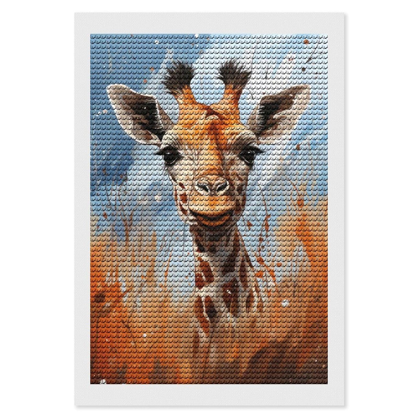 Junmoney Giraffe Portrait Diamond Painting Canvas Set 8"x12", for Women, Mindful Craft Activity, Cosy Home Accent, Festive Craft Gift