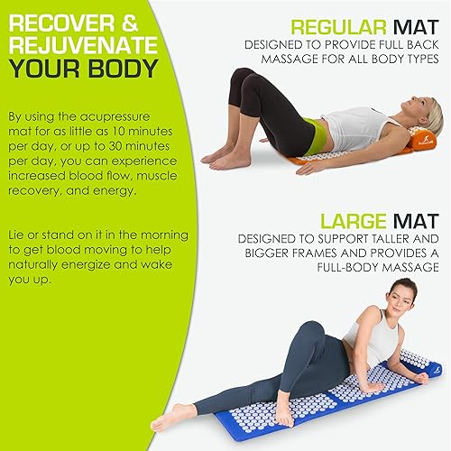 Miniatura 5 de ProsourceFit. - Juego de colchoneta de acupresión y almohada, para alivio del dolor de espalda/cuello y relajación muscular, color naranja Grande -