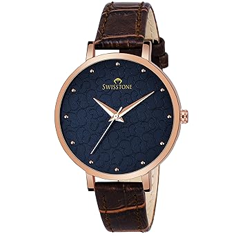 SWISSTONE Analog Girls Watch (Blue Dial, Brown Colored Strap)
