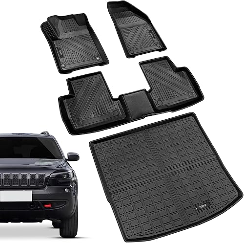 Miniatura 14 de Vanseno Alfombrillas de piso y forros de carga y alfombrilla de respaldo compatibles con Jeep Cherokee 2014-2023 (sin Latittude) juego completo