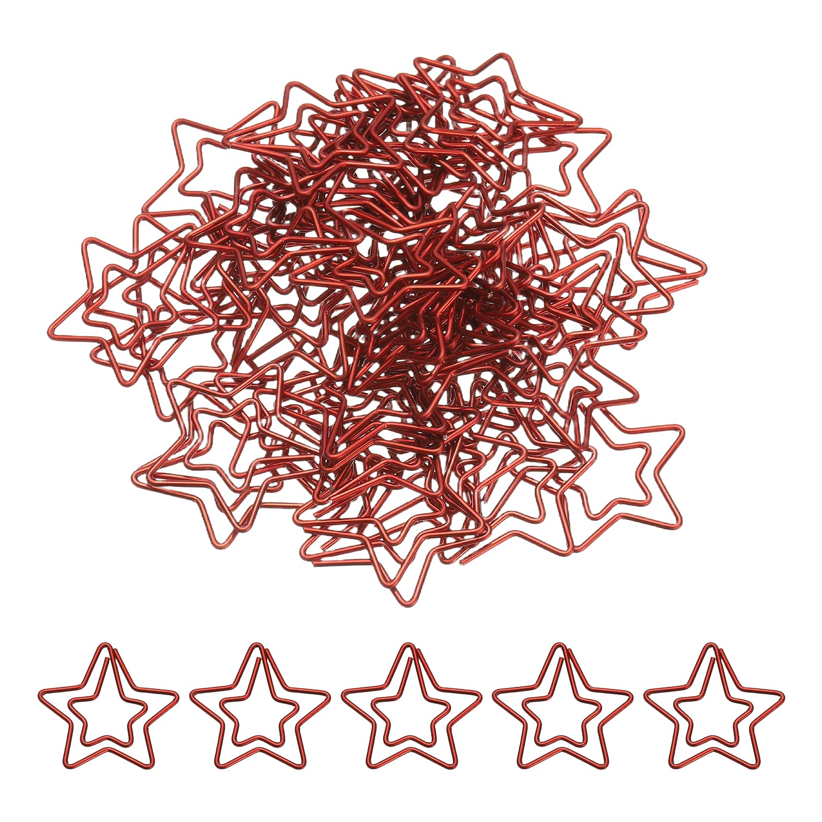 PATIKIL 50pcs Paper Clip, Star Paper Clip Small Cute Rust-Proof Metal Planner Bookmarks for Office Home Rust-Proof Metal Planner Bookmarks for Office Home, 29mm, Red