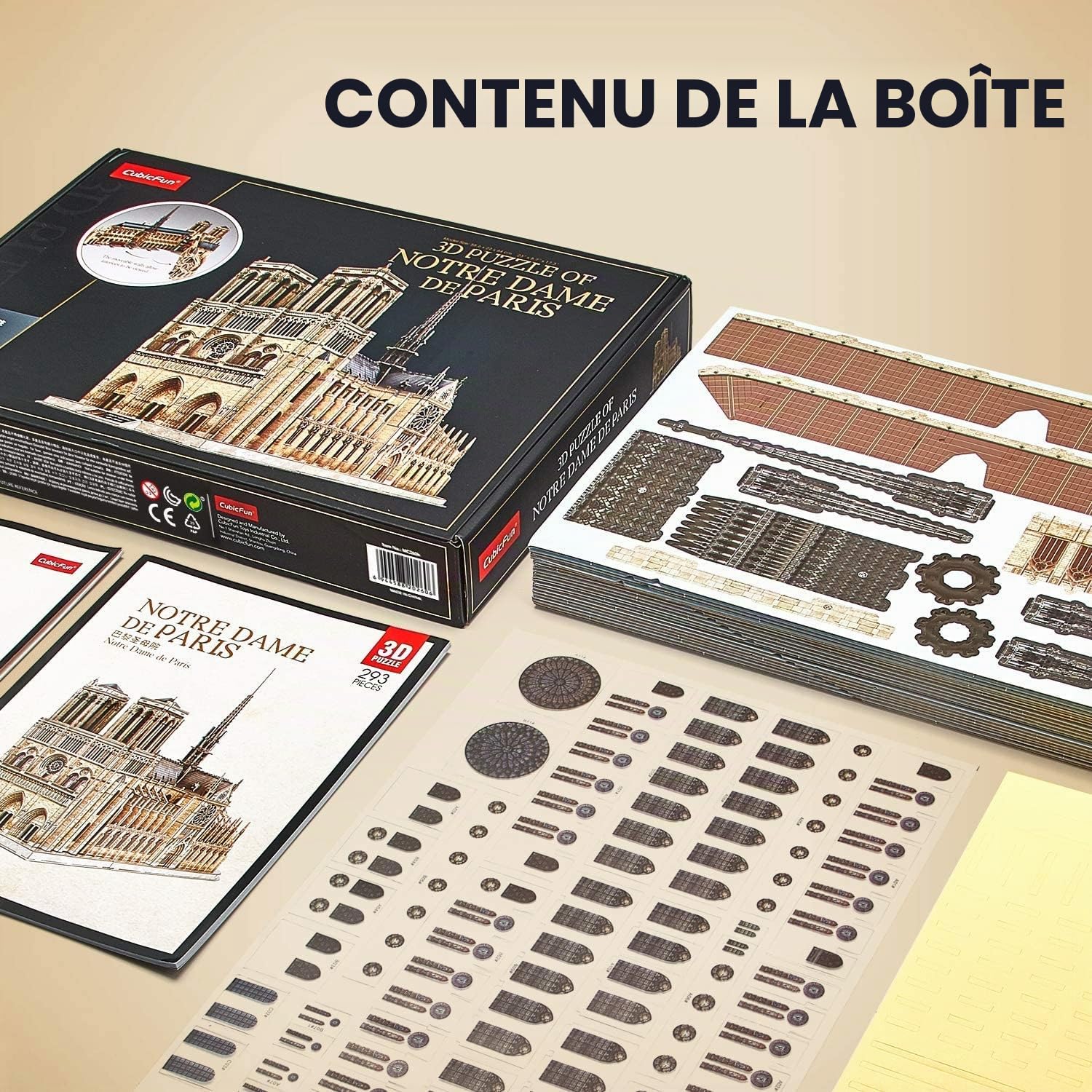 CubicFun Puzzle 3D de Construction France - Notre-Dame de Paris (Grand) Kits de Modèle Architectural de l'église Gothique, 293 Pièces