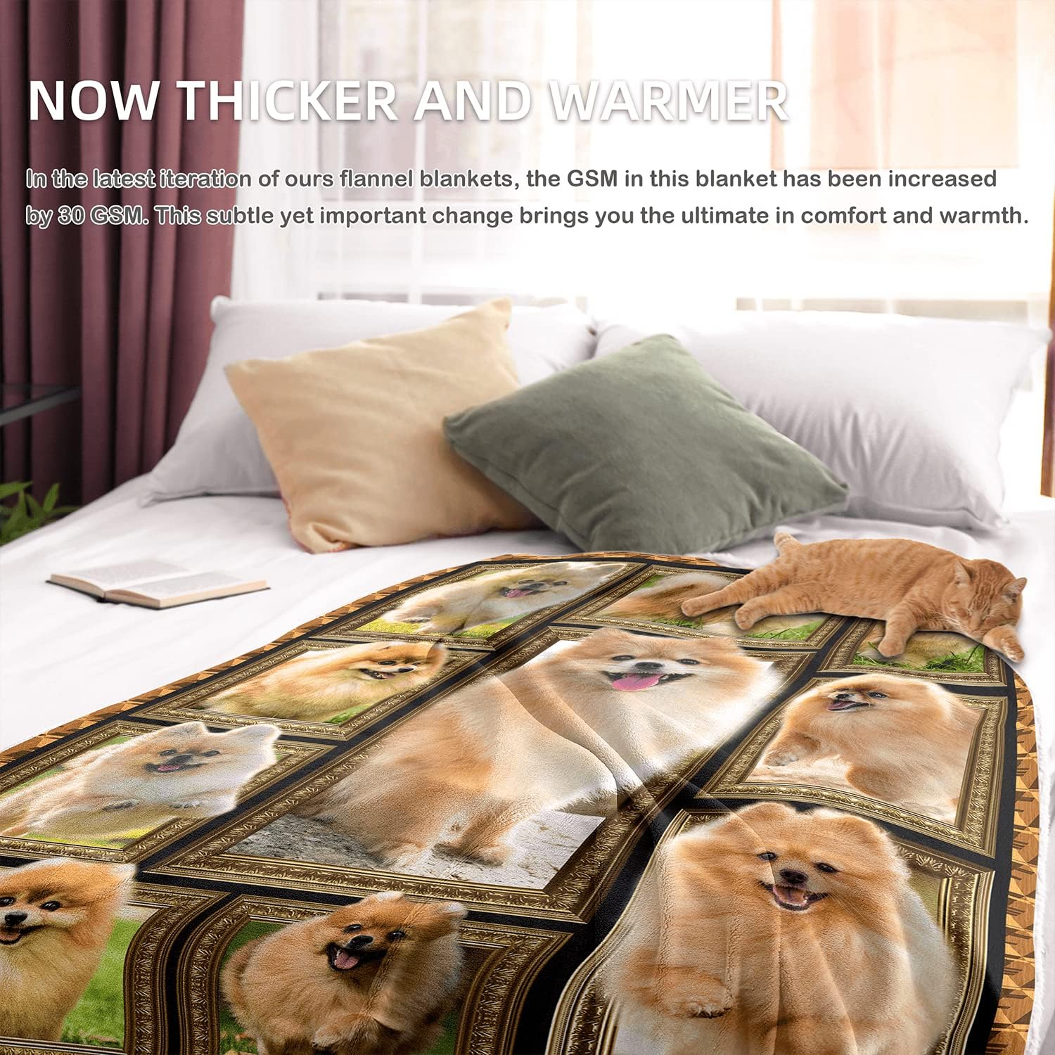 Pomeranian Dog Blanket, Fleece Throw Blanket for Couch Bed, Soft Cozy Warm Flannel Blankets and Throws for Sofa Living Room, Gifts for Dog Lovers, 60" x 80" Twin Size