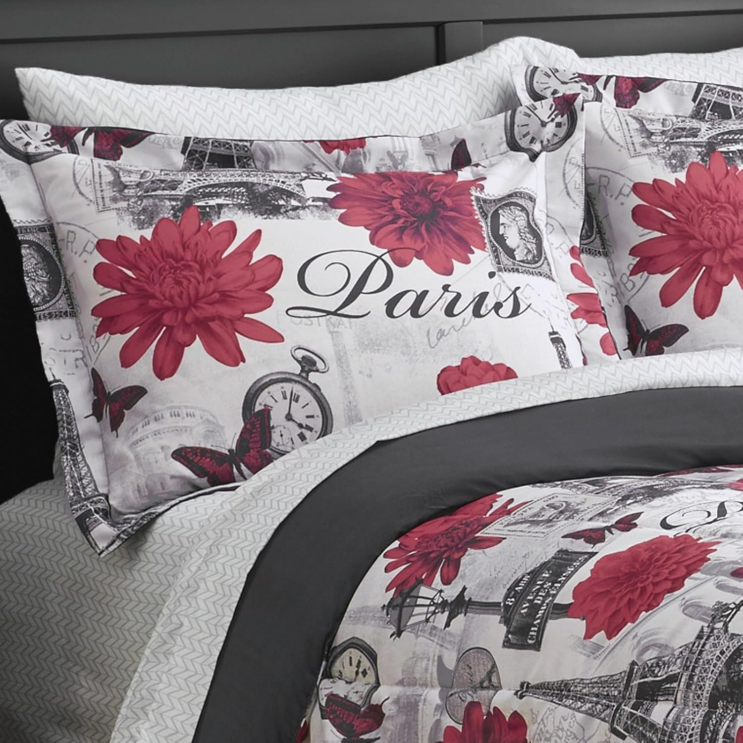 8-Piece Bedding Set, Soft Microfiber Comforter Set with Sheets, Pillowcases, and Decorative Pillow, All-in-One Bed Set, Paris, Twin