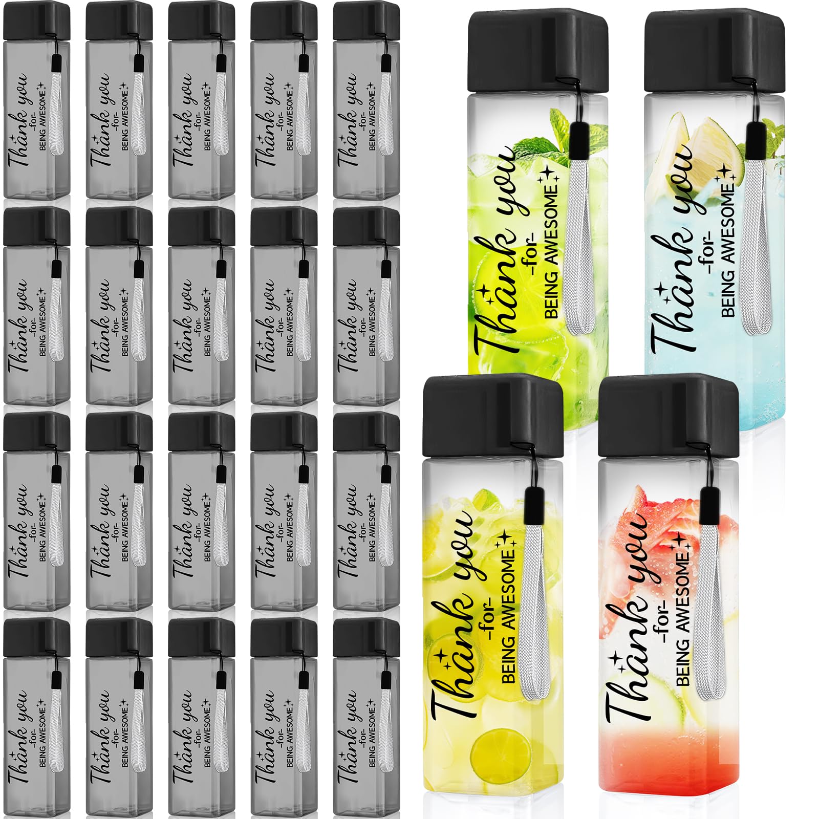 JTKDG 24 Pcs Thank You Water Bottles Bulk 500 ml Employee Appreciation Gifts Plastic Sports Water Bottle Reusable Large Travel Cup for Staff Coworker Teacher Nurse