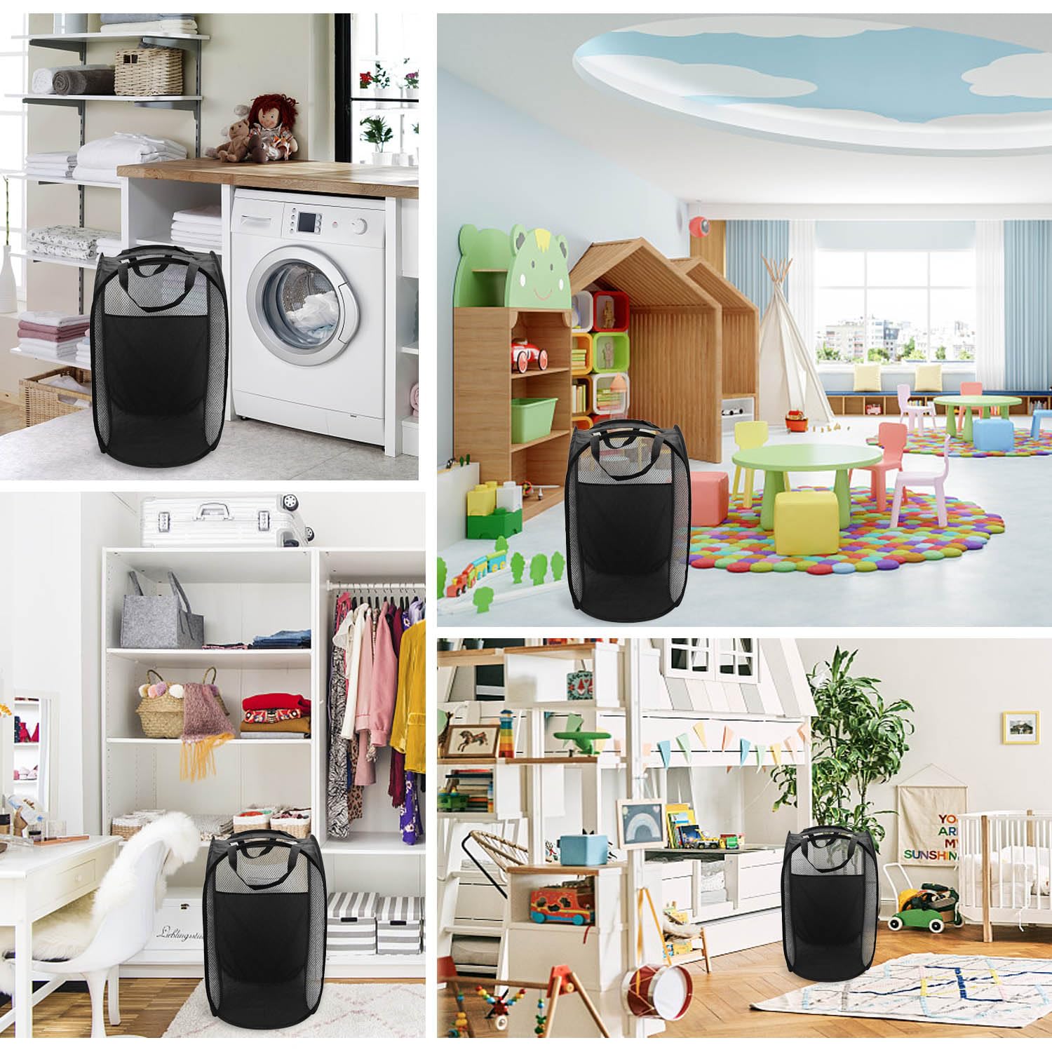 1 Stück Zusammenklappbarer Wäschekorb – Großer, Tragbarer Pop-Up Wäschekorb Aus Netz Für Schlafzimmer & Badezimmer (Schwarz)