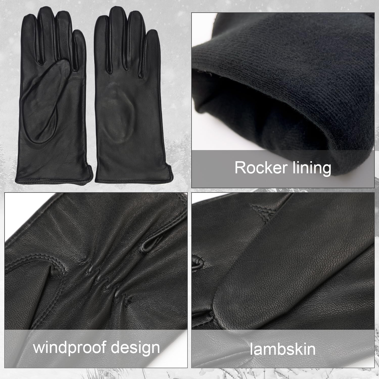 Zjjseloru Womens Clod Weather Gloves Lambskin leather Wool Lined, Non touch screen, Black, M