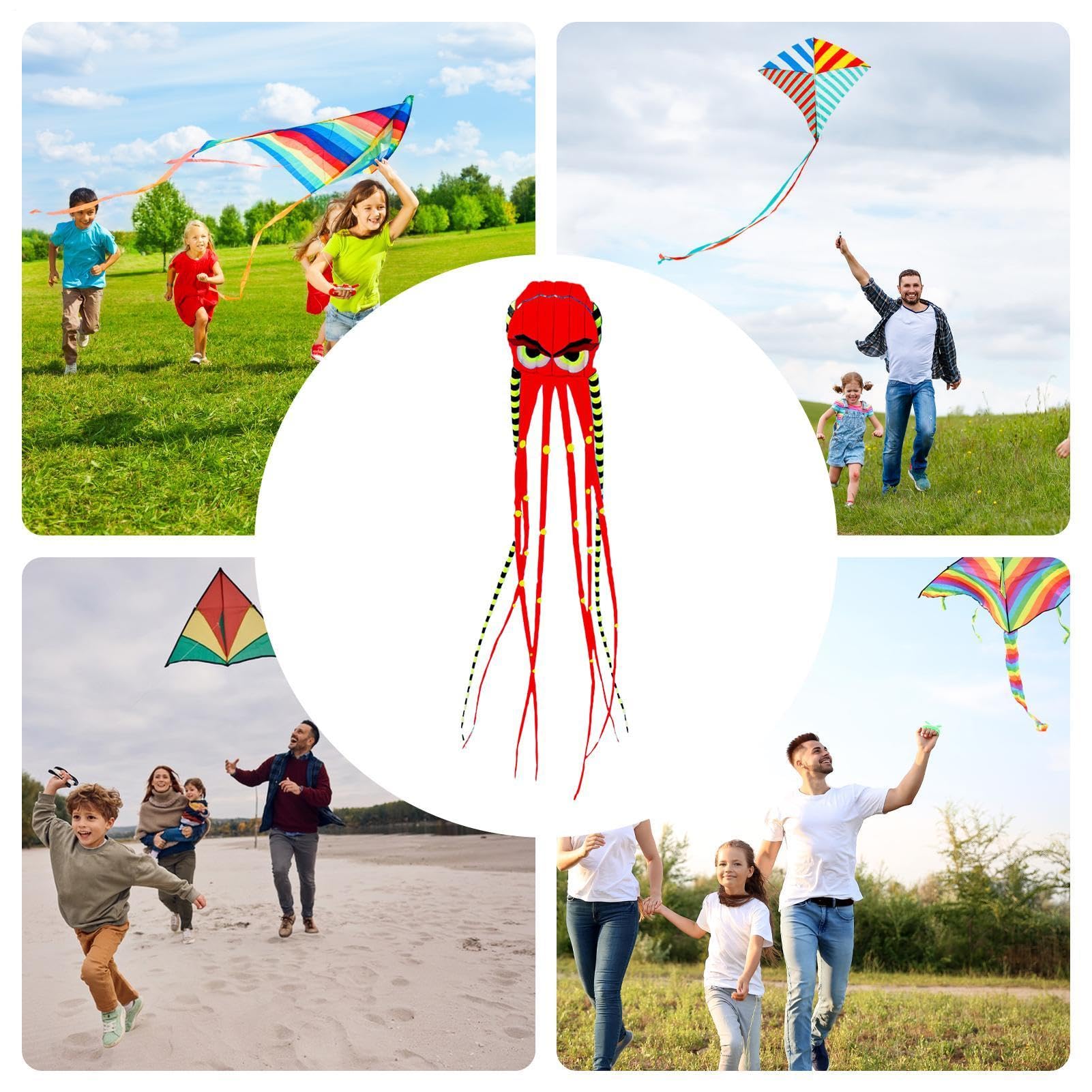 Cometa gigante de playa, juguete para adultos y niños, pulpo gigante, 8 m, gran inserción, cometa de pulpo, sin varillas, para jardín, verano, vacaciones