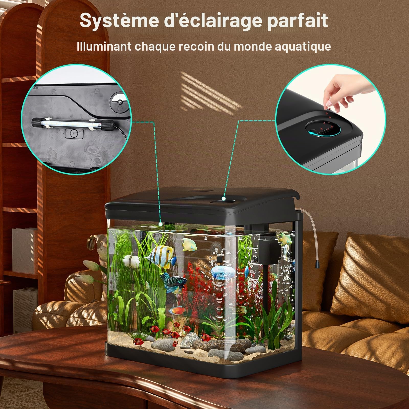 GuKKK 10L Aquarium Complet,Aquariums Poisson Rouge,Aquarium en Verre avec éclairage LED, Pompe et Filtre, Micro Paysage, Bureau, Aquariums Panoramique, Décoration de Table pour Bureau